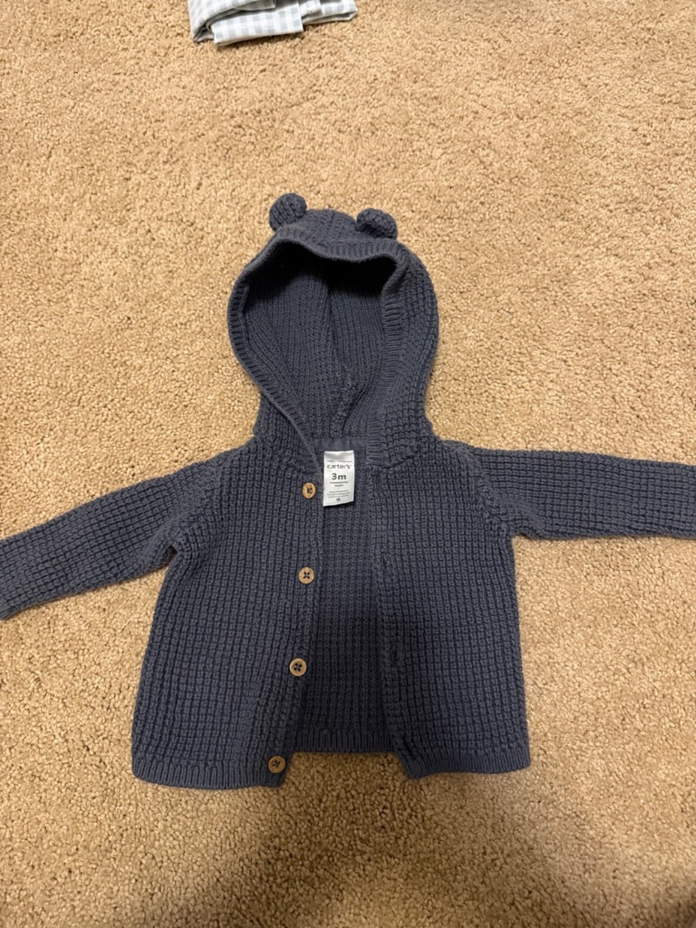 Baby Knit Hooded Cardigan with Bear Ears - Navy